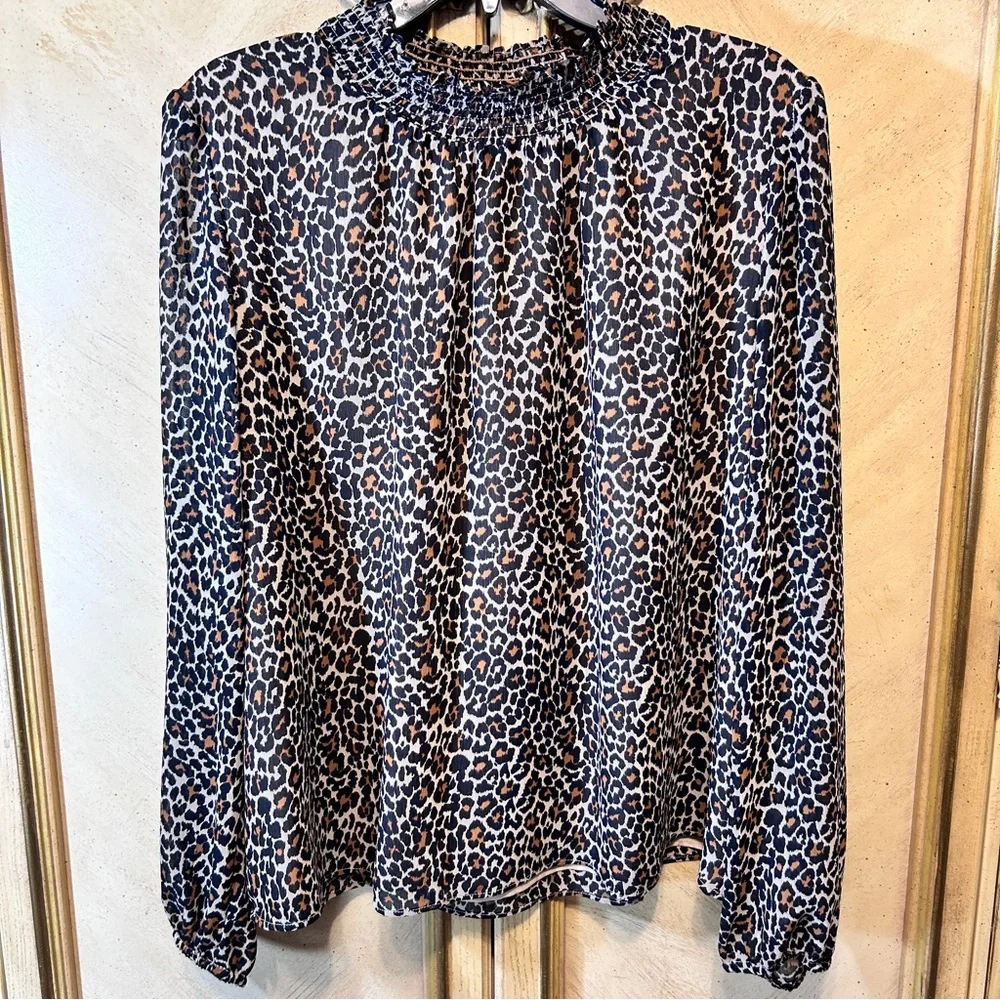 J Crew Leopard Print Ruffle Neck Blouse